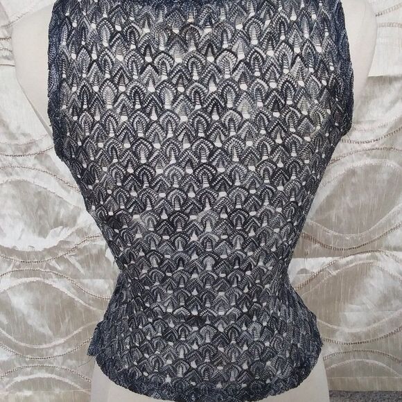 Vintage Top Women's IZ Byer Sleeveless Metallic Scale Print Gray Silver Black M - Picture 5 of 11